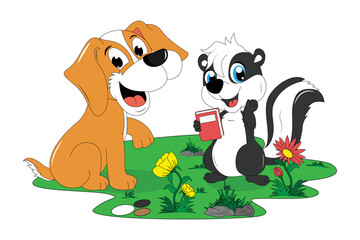 Fototapeta na wymiar cute dog and skunk cartoon illustration