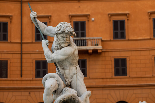 Neptune fountain in Piazza Navona of Rome