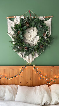Christmas wreath in the bedroom