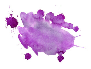 Watercolor Abstract purple splash on white background. Colorful splash on the paper. Hand drawn Illustration perfect for card, invitation and more.
