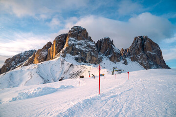 Beautiful view to the Sellaronda - the largest ski carousel in Europe - skiing the four most famous...