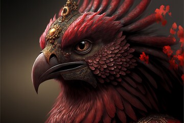 A close up of the fantasy beast of ancient Chinese mythology, Vermilion Bird