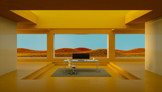 home interior with workplace