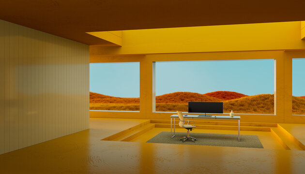 home interior with workplace