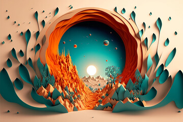 beautiful abstract paper origami landscape illustration, ai generated art, nature design pattern