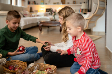 Siblings looking at the Christmas balls