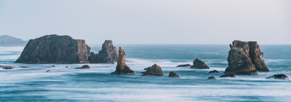 sea stack and waves of Bandon Beach, OR