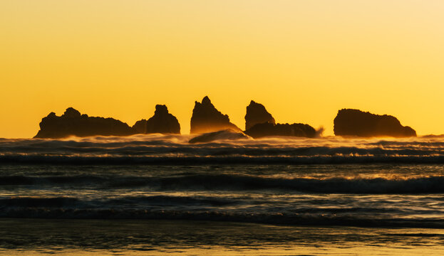 sea stacks in sunset