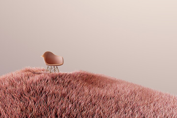 chair on a pink grass field