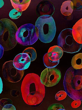 Many circles in a painted metallic watercolor abstract