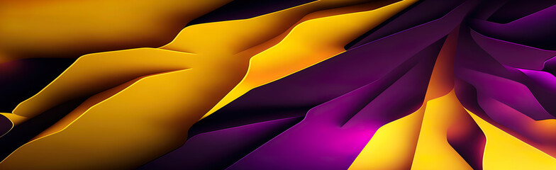 Purple and Yellow abstract wave panoramic wallpaper. Generative AI