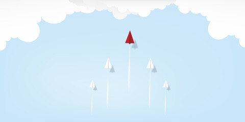 business accelerated concept with paper airplane on cloud illustration.	