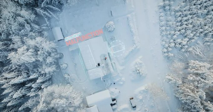 Engineer shoveling snow from a roof to repair malfunctioning solar panels - 3D render