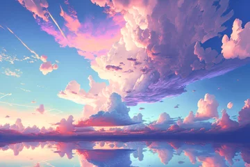 Deurstickers Lichtroze Vibrant multicolor of beautiful sky and cloud copy space background. Generative ai.