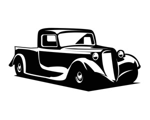 Obraz premium 1935 truck silhouette logo premium design. isolated white background view from side. Best for badge, emblem, icon, sticker design, trucking industry.