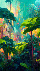 Colorful jungle background with copy space highly detailed rea illustration Generative AI Content by Midjourney