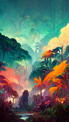 Plakat Colorful jungle background with copy space highly detailed rea illustration Generative AI Content by Midjourney
