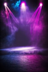 illustration, empty stage show background, with neon lights, generated by AI