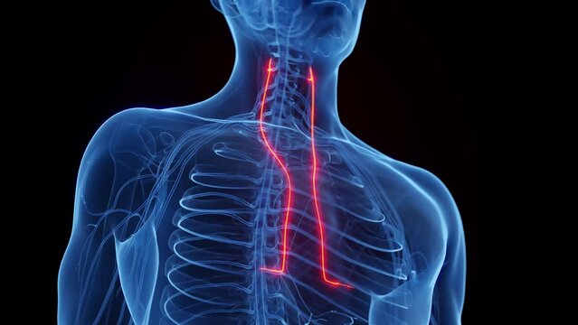 3D rendered medical animation of a man's phrenic nerves