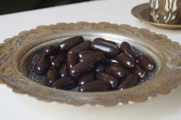 Turkish chocolate bonbons on a silver tray.