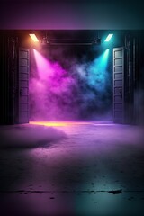 illustration, empty stage show background, with neon lights, generated by AI