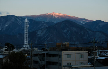 Last sunlight on the mountains near Nagano, Japan, during sunset