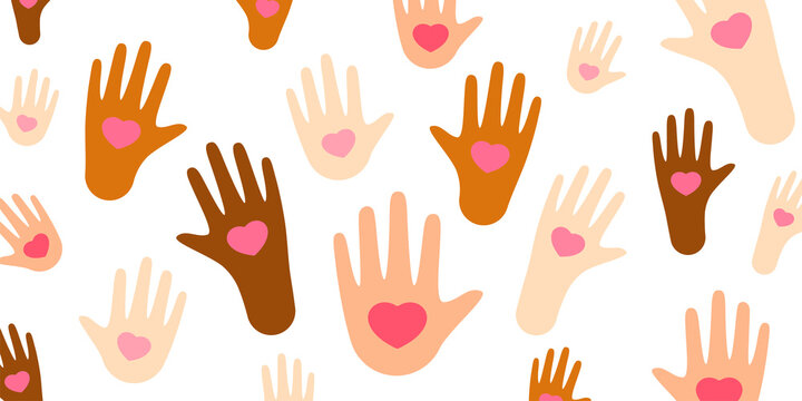 Many Colored Human Hands With Heart Shape Illustration