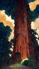 looking up at a massive redwood tree dramatic lighiting Generative AI Content by Midjourney