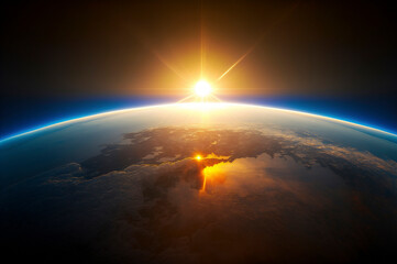 Fototapeta na wymiar Rising sun behind the planet. Created with Generative AI technology.