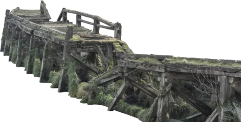 Fototapeten Isolated PNG cutout of a ruined wooden bridge on a transparent background, ideal for photobashing, matte-painting, concept art  © NomadPhotoReference