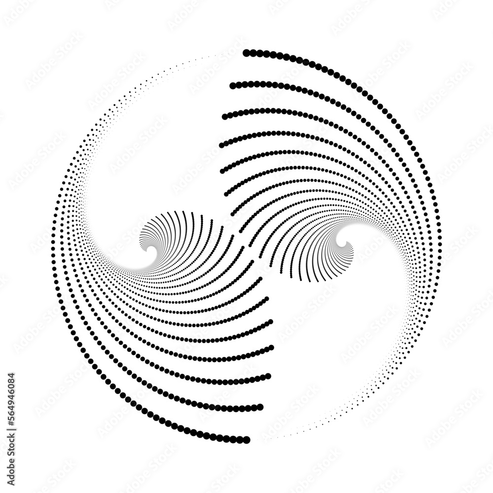 Poster Black and white swirl. Abstract halftone dots vector background texture.
