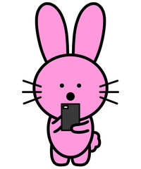ウサギ　スマートフォン　操作　イラスト