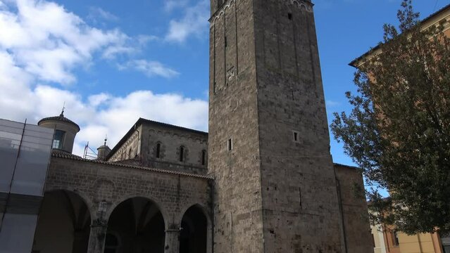  Tourist view of Rieti, in Lazio, Italy. The Bell tower of St. Mary Cathedral