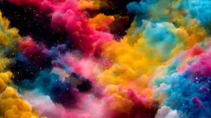 abstract colorful watercolor hand drawn background. Fantasy sky with colorful smokes. Seamless and infinity looping video animation background.	