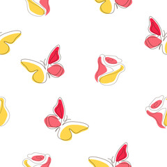 Seamless pattern butterfly and rose on white background for textile, cover, background, wallpaper