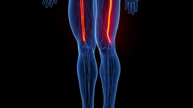 3D rendered medical animation of a man's sciatic nerves