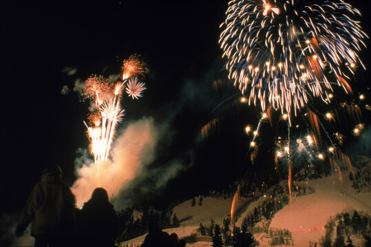 Winter fireworks, Aspen, CO USA