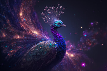 Fantasy Peacock on Galaxy space. Generative AI	
