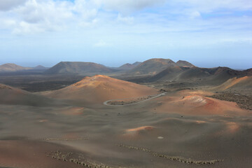 Landscape over volcanic system of Timanfaya Park in Lanzarote, Canary Island.