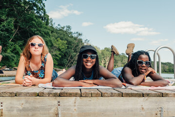 Three friends on a dock