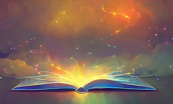 open book with magic and lights flowing out of it 