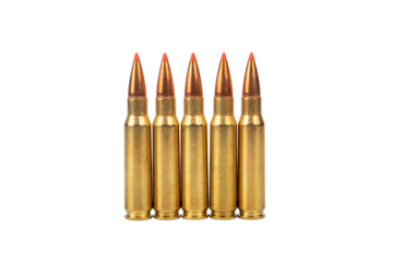 close up of bullets, isolated on white background