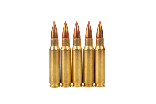 close up of bullets, isolated on white background