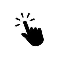 Clicking finger icon in flat style. Hand pointer symbol isolated on white background. Simple mous clicking abstract icon. Vector illustration for graphic design, logo, Web, UI, mobile app.