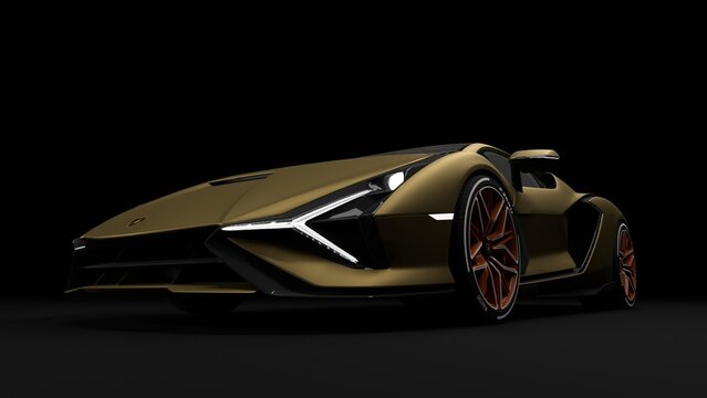 Luxury Racing Lamborghini Sian FKP 37 Super car on dark Background, Automotive Sport car. 3D Render