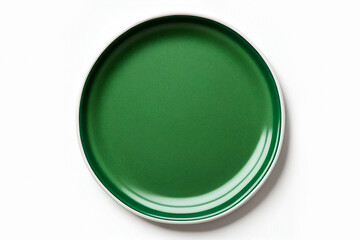 Top view empty blank ceramic antique round green plate isolated on white background with clipping path.