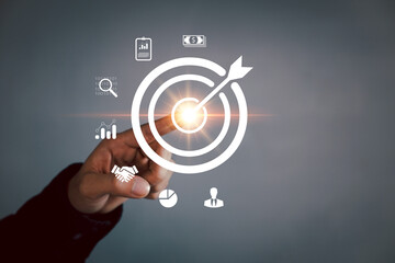 target on business, Businessman calculates financial data for long-term investment. planning and strategy, Stock market, Business growth, Businessman or investor Looking for a good fundamental fund.
