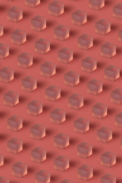 Pattern of translucent glass blocks on red.