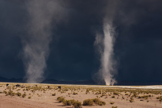 Epic dust devil in the desert in Bolivia