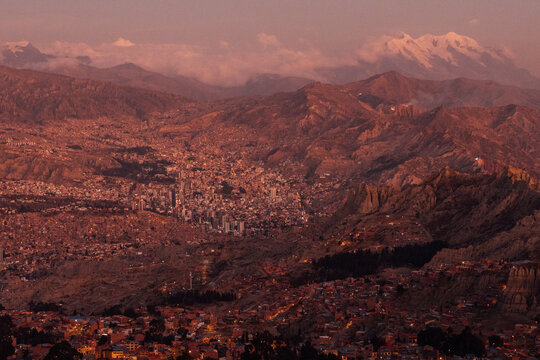 Sunset over La Paz in Bolivia